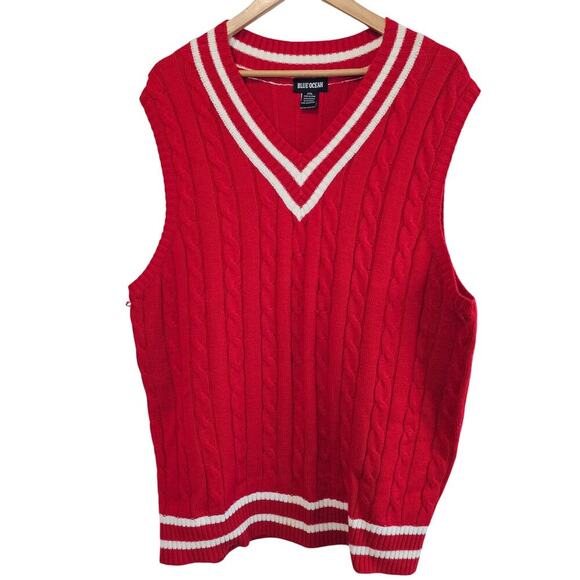 Vintage Blue Ocean Sweater Vest Mens 2XL 90s Red Stripped Preppy Academia Retro - Picture 1 of 8